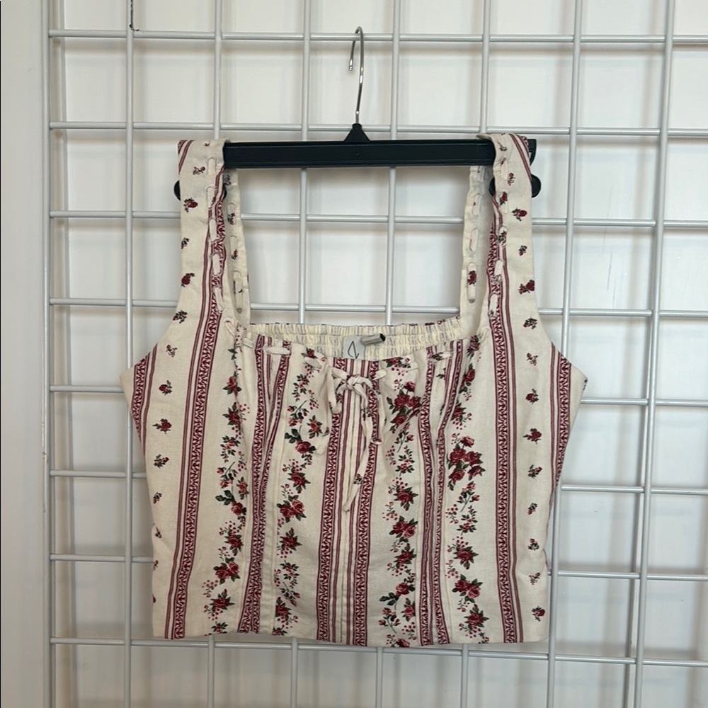 Floral linen blend cropped corset bustier top